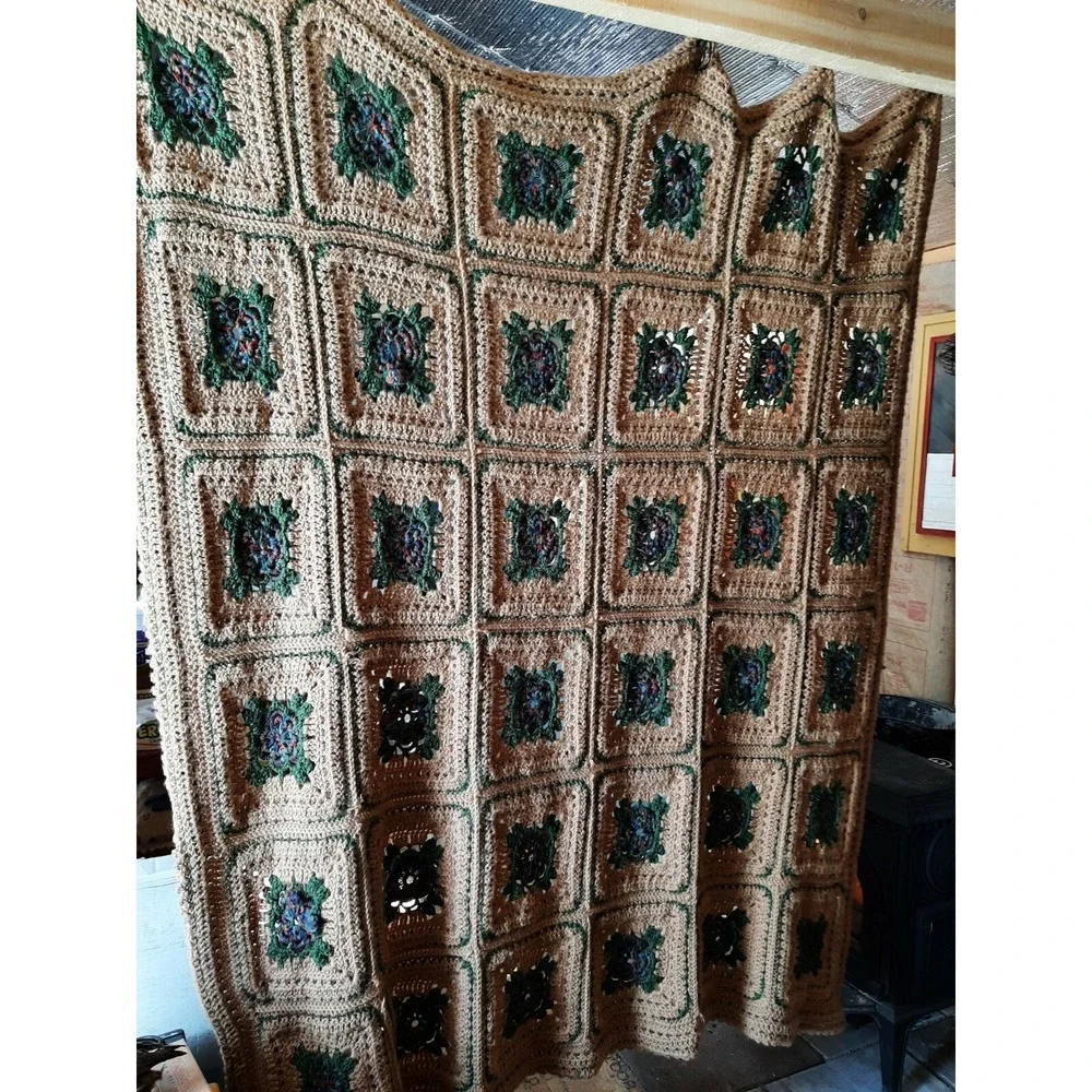 HANDMADE CROCHET Knit AFGHAN Rose FLOWER Quilt COUCH Lap THROW BLANKET 57